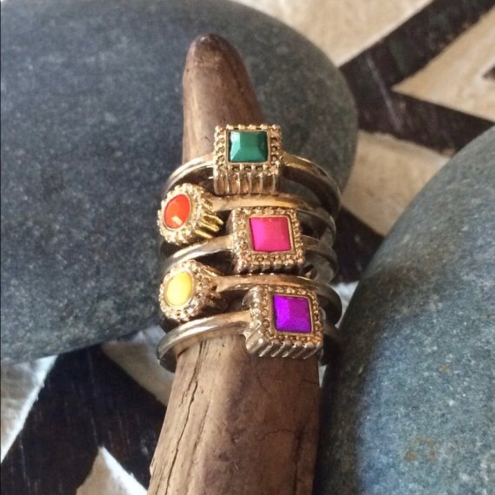 Vintage stack rings brass and glass size 6